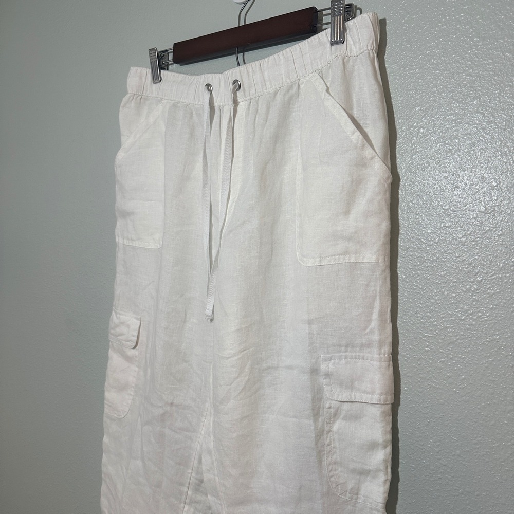 Nicole Miller New York Womens White 100% Linen Cargo Jogger Pants Large